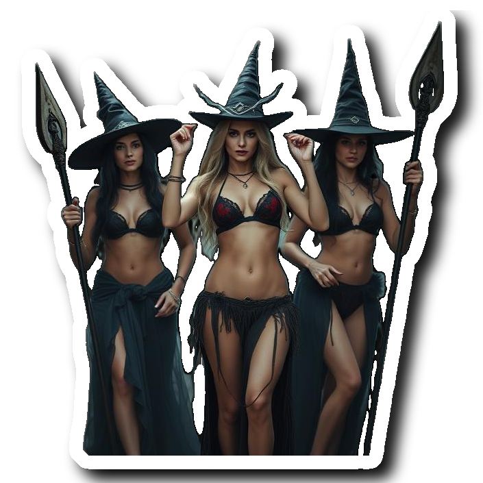 Coven Leader Goth Elf in ceremonial rune bikini leading witches