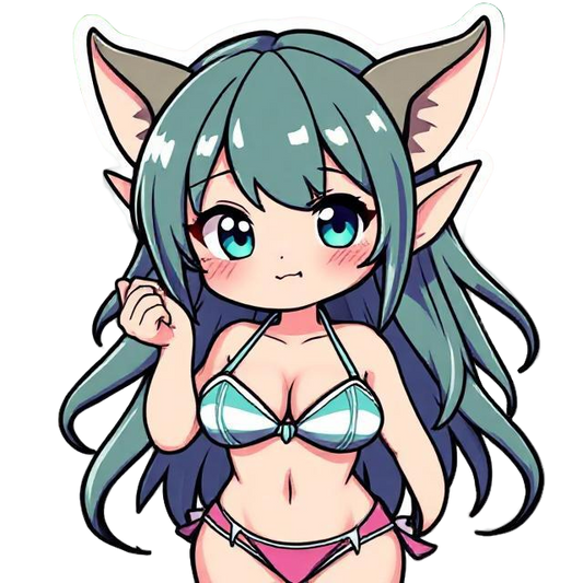 Cute Kawaii Elf Gamer Girl Sticker – Bikini Fantasy Character Decal