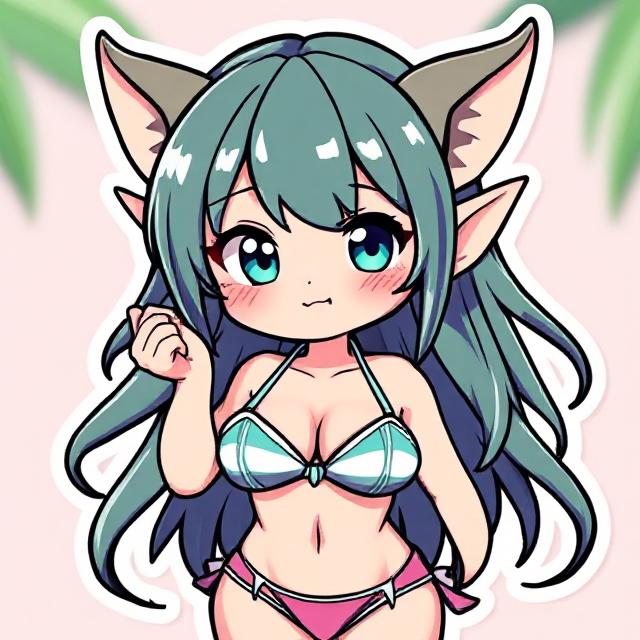 Cute Kawaii Elf Gamer Girl Sticker – Bikini Fantasy Character Decal