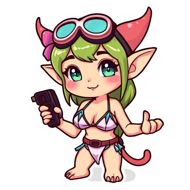 Cute Kawaii Elf Gamer Girl Sticker – Bikini Fantasy Character Decal