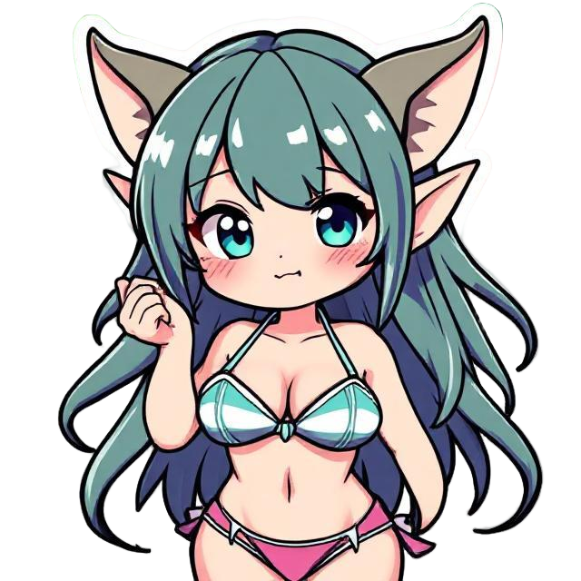 Cute Kawaii Elf Gamer Girl Sticker – Bikini Fantasy Character Decal